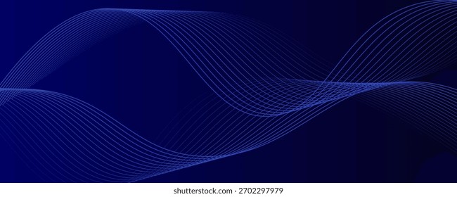 Líneas de onda brillantes Abstractas sobre fondo azul oscuro con un patrón dinámico y fluido. Ideal para diseños y Anuncios de tecnología futurista.