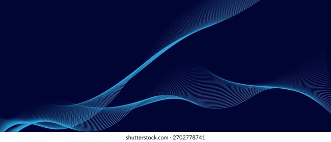 Linhas de onda brilhantes abstratas em fundo azul escuro. Padrão de onda dinâmico. Modernas linhas onduladas fluindo. Conceito de tecnologia futurista.
