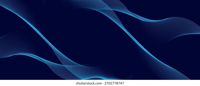 Líneas de onda brillantes Abstractas sobre fondo azul oscuro. Patrón de onda dinámica. Líneas onduladas que fluyen modernas. Concepto de tecnología futurista.