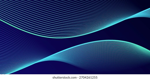 Líneas de onda brillantes Abstractas sobre fondo azul oscuro. Patrón de onda dinámica. Líneas onduladas que fluyen modernas. Concepto de tecnología futurista. fondo azul degradado.