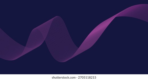 Líneas de onda brillantes Abstractas sobre fondo azul oscuro. Patrón de onda dinámica. Líneas onduladas que fluyen modernas. Concepto de tecnología futurista. Traje para el Anuncio, cartel, cubierta, folleto, moderno.