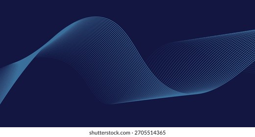 Abstract glowing wave lines on dark blue background. Dynamic wave pattern. Modern flowing wavy lines. Futuristic technology concept.