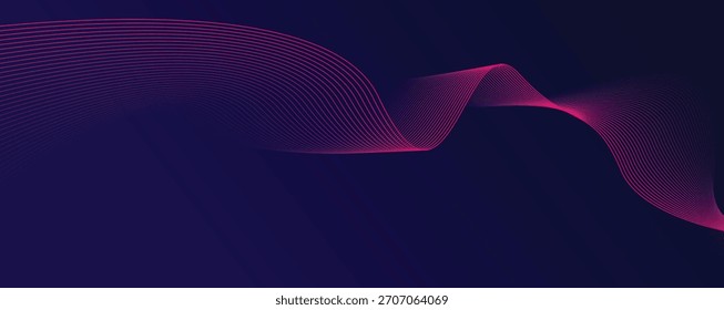 Líneas de onda brillantes Abstractas sobre fondo azul oscuro. Patrón de onda dinámica. Líneas onduladas que fluyen modernas. Concepto de tecnología futurista. Traje para el Anuncio, cartel, cubierta, folleto, volante, Sitio web