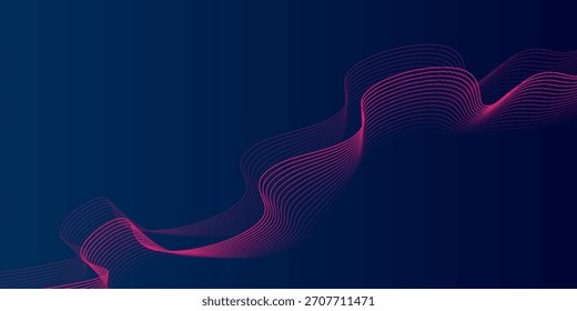 Abstract glowing wave lines on dark blue background. Dynamic wave pattern. Modern flowing wavy lines. 