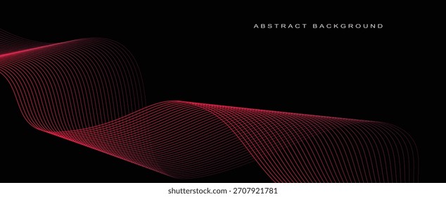 Abstract glowing wave lines on black background. Dynamic wave pattern. Modern flowing wavy lines. Futuristic technology concept. Suit for banner, poster, cover, brochure, flyer, website