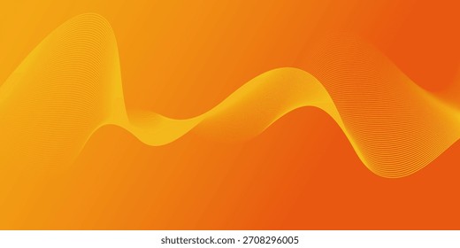 Abstract glowing wave lines on orange background. Dynamic wave pattern. Modern flowing wavy lines. Futuristic technology concept. Suit for banner, poster, cover, brochure, flyer, website