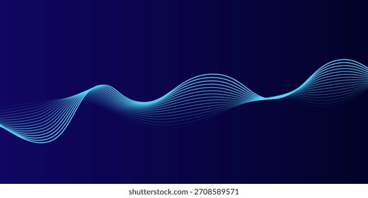 Abstract glowing wave lines on dark blue background. Dynamic wave pattern. Modern flowing wavy lines. Futuristic technology concept. Suit for banner, poster, cover, brochure, flyer, website