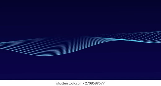 Líneas de onda brillantes Abstractas sobre fondo azul oscuro. Patrón de onda dinámica. Líneas onduladas que fluyen modernas. Concepto de tecnología futurista. Traje para el Anuncio, cartel, cubierta, folleto, volante, Sitio web
