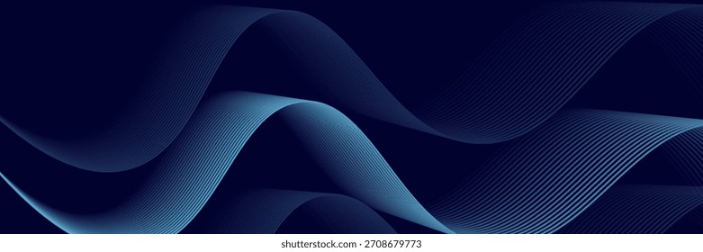 Abstract glowing wave lines on dark blue background. Dynamic wave pattern. Modern flowing wavy lines. Futuristic technology concept. vector illustration