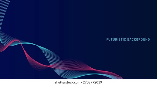 Líneas de onda brillantes Abstractas sobre fondo azul oscuro. Patrón de onda dinámica. Líneas onduladas que fluyen modernas. Concepto de tecnología futurista. Traje para el Anuncio, cartel, cubierta, folleto, volante, Sitio web