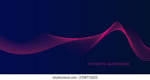 Abstract glowing wave lines on dark blue background. Dynamic wave pattern. Modern flowing wavy lines. Futuristic technology concept. Suit for banner, poster, cover, brochure, flyer, website