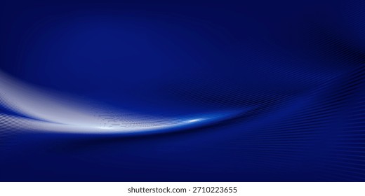 Abstract glowing wave lines on dark blue background. Dynamic wave pattern. Modern flowing wavy lines. Futuristic technology concept. Suit for banner, poster, cover, brochure, flyer, website