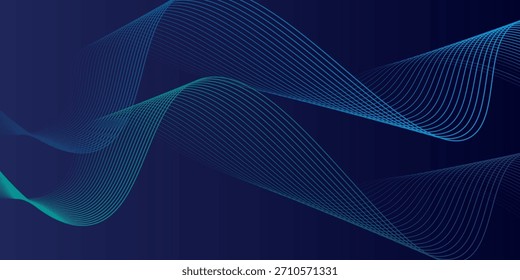 Líneas de onda brillantes Abstractas sobre fondo azul oscuro. Patrón de onda dinámica. Líneas onduladas que fluyen modernas. Concepto de tecnología futurista.