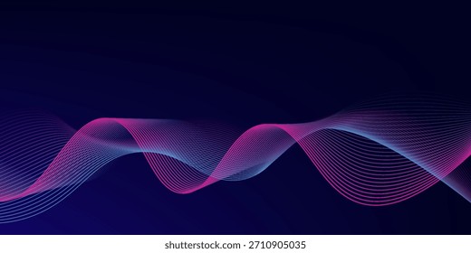 Abstract glowing wave lines on dark blue background. Dynamic wave pattern. Modern flowing wavy lines. Futuristic technology concept. Suit for banner, poster, cover, brochure, flyer, website