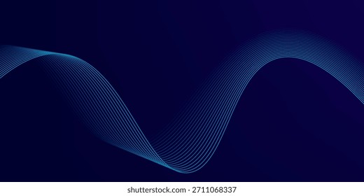 Abstract glowing wave lines on dark blue background. Dynamic wave pattern. Modern flowing wavy lines. Futuristic technology concept.