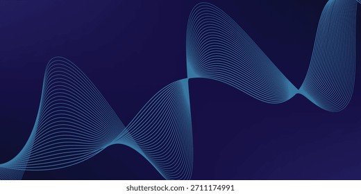 Abstrakte leuchtende Wellenlinien auf dunkelblauem Hintergrund. Dynamisches Wellenmuster. Moderne fließende Wellenlinien. Futuristisches Technologiekonzept. Anzug für Banner, Poster, Cover, Broschüre, Flyer, Website