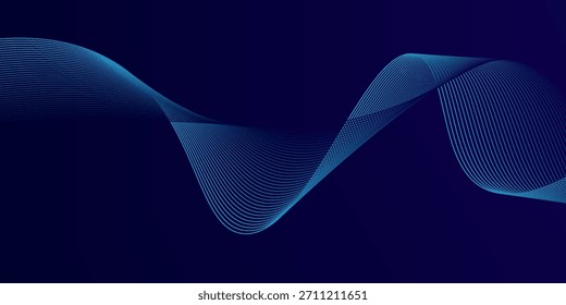 Líneas de onda brillantes Abstractas sobre fondo azul oscuro. Patrón de onda dinámica. Líneas onduladas que fluyen modernas. Concepto de tecnología futurista.
