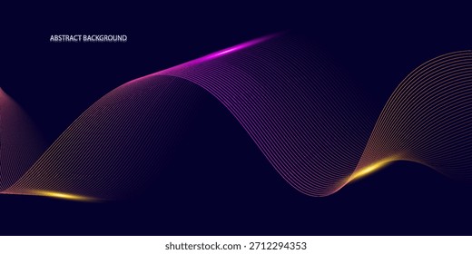 Líneas de onda brillantes Abstractas sobre fondo azul oscuro. Patrón de onda dinámica. Líneas onduladas que fluyen modernas. Concepto de tecnología futurista. Traje para el Anuncio, cartel, cubierta, folleto, EPS 10