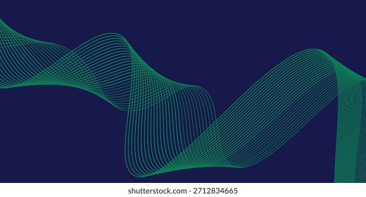 Abstract glowing wave lines on green background. Dynamic wave pattern. Modern flowing wavy lines. Futuristic concept. Suit for banner, poster, cover, brochure, flyer, website