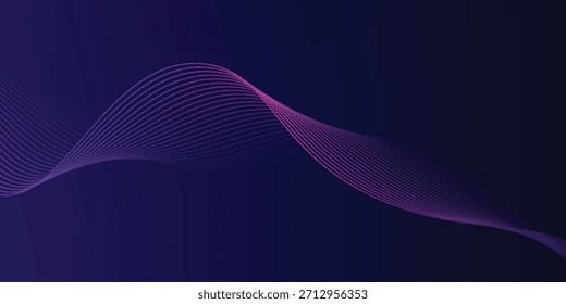 Líneas de onda brillantes Abstractas sobre fondo azul oscuro. Patrón de onda dinámica. Líneas onduladas que fluyen modernas. Concepto de tecnología futurista. 