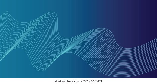 Abstract glowing wave lines on dark blue background. Dynamic wave pattern. Modern flowing wavy lines. Futuristic technology concept. Suit for banner, poster, cover, brochure, flyer, website