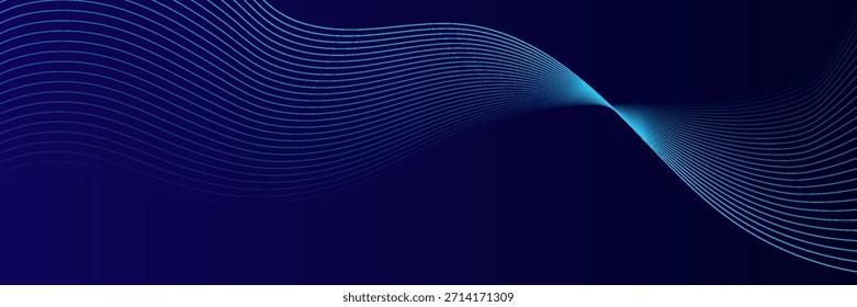 Abstract glowing wave lines on dark blue background. Dynamic wave pattern. Modern flowing wavy lines. Futuristic technology concept. eps10, web