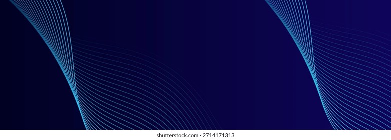 Abstrakte leuchtende Wellenlinien auf dunkelblauem Hintergrund. Dynamisches Wellenmuster. Moderne fließende Wellenlinien. Futuristisches Technologiekonzept. Poster, Website