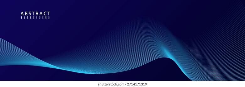 Líneas de onda brillantes Abstractas sobre fondo azul oscuro. Patrón de onda dinámica. Líneas onduladas que fluyen modernas. Concepto de tecnología futurista. presentación simple