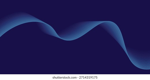 Líneas de onda brillantes Abstractas sobre fondo azul oscuro. Patrón de onda dinámica. Líneas onduladas que fluyen modernas. Concepto de tecnología futurista.