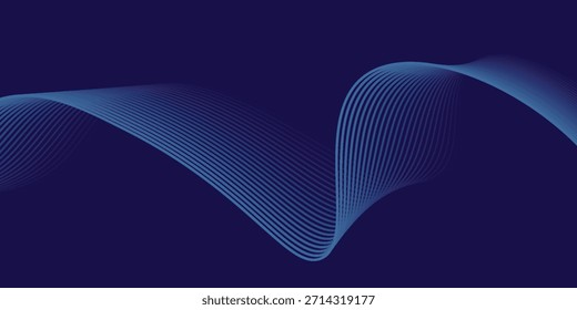 Líneas de onda brillantes Abstractas sobre fondo azul oscuro. Patrón de onda dinámica. Líneas onduladas que fluyen modernas. Concepto de tecnología futurista.