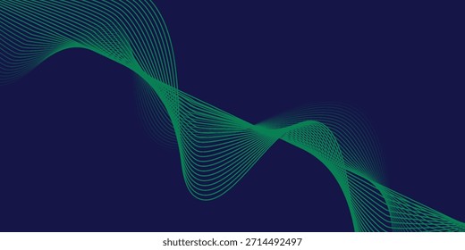 Líneas de onda brillantes Abstractas sobre fondo verde. Patrón de onda dinámica. Líneas onduladas que fluyen modernas. Concepto futurista. Traje para el Anuncio, cartel, cubierta, folleto, volante, Sitio web