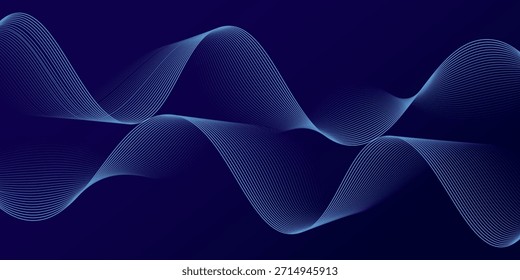 Líneas de onda brillantes Abstractas sobre fondo azul oscuro. Patrón de onda dinámica. Líneas onduladas que fluyen modernas. Concepto de tecnología futurista.