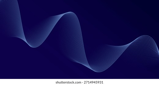 Líneas de onda brillantes Abstractas sobre fondo azul oscuro. Patrón de onda dinámica. Líneas onduladas que fluyen modernas. Concepto de tecnología futurista.