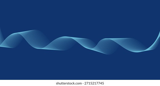 Abstrakte leuchtende Wellenlinien auf dunkelblauem Hintergrund. Dynamisches Wellenmuster. Moderne fließende Wellenlinien. Futuristisches Technologiekonzept. Anzug für Banner, Poster, Cover, Broschüre, Flyer, Website