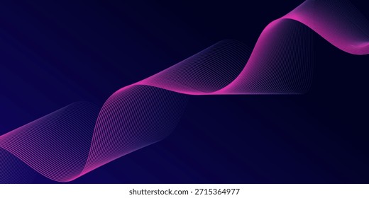 Líneas de onda brillantes Abstractas sobre fondo azul oscuro. Patrón de onda dinámica. Líneas onduladas que fluyen modernas. Concepto de tecnología futurista. Traje para el Anuncio, cartel, cubierta, folleto, volante, Sitio web