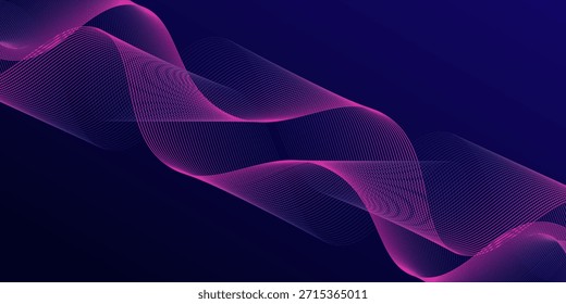 Abstract glowing wave lines on dark blue background. Dynamic wave pattern. Modern flowing wavy lines. Futuristic technology concept. Suit for banner, poster, cover, brochure, flyer, website