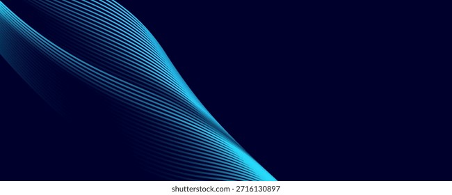 Líneas de onda brillantes Abstractas sobre fondo azul oscuro. Patrón de onda dinámica. Líneas onduladas que fluyen modernas. Concepto de tecnología futurista.