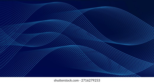 Líneas de onda brillantes Abstractas sobre fondo azul oscuro. Patrón de onda dinámica. Líneas onduladas que fluyen modernas. Concepto de tecnología futurista. Traje para el Anuncio, cartel, cubierta, folleto, volante, Sitio web.Vector.eps 10    
