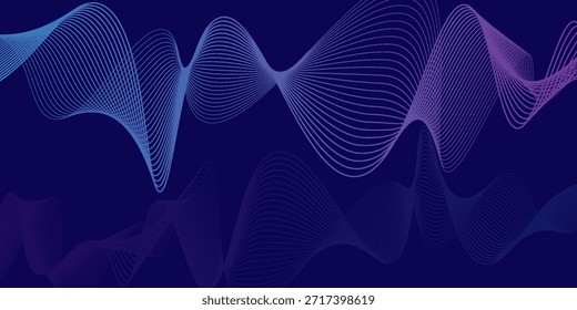 Líneas de onda brillantes Abstractas sobre fondo azul claro. Líneas onduladas que fluyen modernas. Patrón de onda dinámica. Concepto futurista. Traje para el Anuncio, cartel, cubierta, folleto, volante, Sitio web

