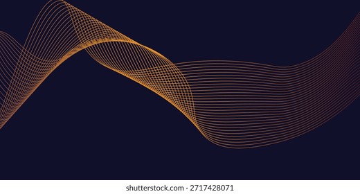 Abstract glowing wave lines on dark blue background. Dynamic wave pattern. Modern flowing wavy lines. Futuristic technology concept. Suit for banner, poster, cover, brochure, flyer, website