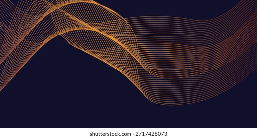 Linhas de onda brilhantes abstratas em fundo azul escuro. Padrão de onda dinâmico. Modernas linhas onduladas fluindo. Conceito de tecnologia futurista. Terno para banner, cartaz, capa, brochura, folheto, site