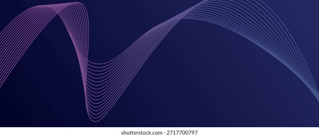 Linhas de onda brilhantes abstratas em fundo azul escuro. Padrão de onda dinâmico. Modernas linhas onduladas fluindo. Conceito de tecnologia futurista.

