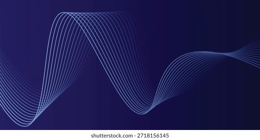 Líneas de onda brillantes Abstractas sobre fondo azul oscuro. Patrón de onda dinámica. Líneas onduladas que fluyen modernas. Concepto de tecnología futurista. Traje para el Anuncio, cartel, cubierta, folleto, volante, Sitio web