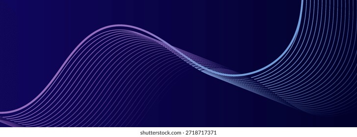 Abstract glowing wave lines on dark blue background. Dynamic wave pattern. Modern flowing wavy lines. Futuristic technology concept. Suit for banner, poster, cover, brochure, flyer, website