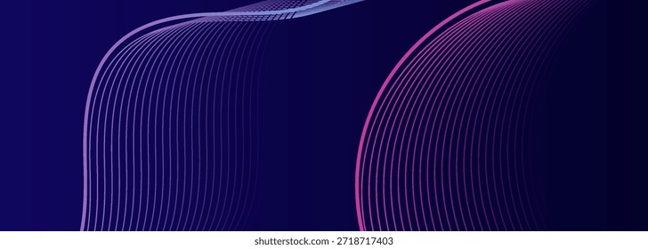 Líneas de onda brillantes Abstractas sobre fondo azul oscuro. Patrón de onda dinámica. Líneas onduladas que fluyen modernas. Concepto de tecnología futurista. Traje para el Anuncio, cartel, cubierta, ilustración 