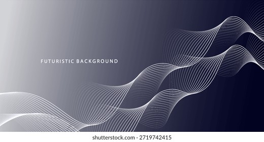 Líneas de onda brillantes Abstractas sobre fondo blanco oscuro. Patrón de onda dinámica. Líneas onduladas que fluyen modernas. Concepto de tecnología futurista. Traje para el Anuncio, cartel, cubierta, folleto, volante, Sitio web