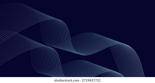 Linhas de onda brilhantes abstratas em fundo azul escuro. Fundo abstrato escuro com linha em movimento brilhante. Moderno fluindo linhas onduladas Terno para banner, cartaz, capa, brochura, folheto, site. 
