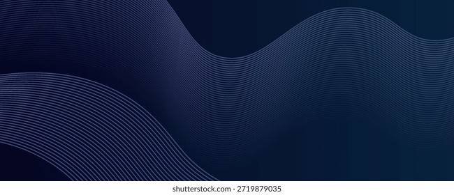 Líneas de onda brillantes Abstractas sobre fondo azul oscuro. Patrón de onda dinámica. Líneas onduladas que fluyen modernas. Concepto de tecnología futurista.