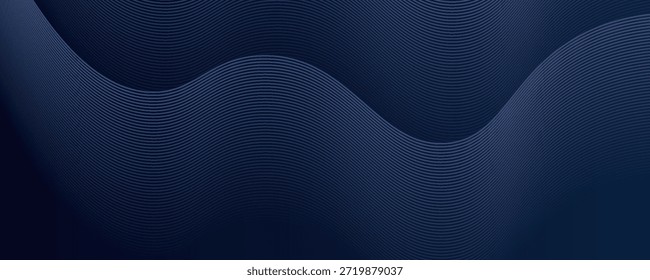 Líneas de onda brillantes Abstractas sobre fondo azul oscuro. Patrón de onda dinámica. Líneas onduladas que fluyen modernas. Concepto de tecnología futurista.