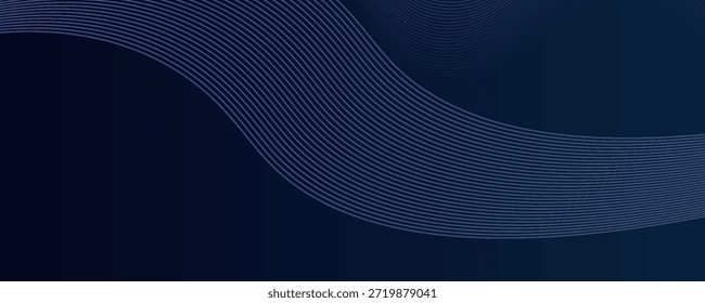 Líneas de onda brillantes Abstractas sobre fondo azul oscuro. Patrón de onda dinámica. Líneas onduladas que fluyen modernas. Concepto de tecnología futurista.